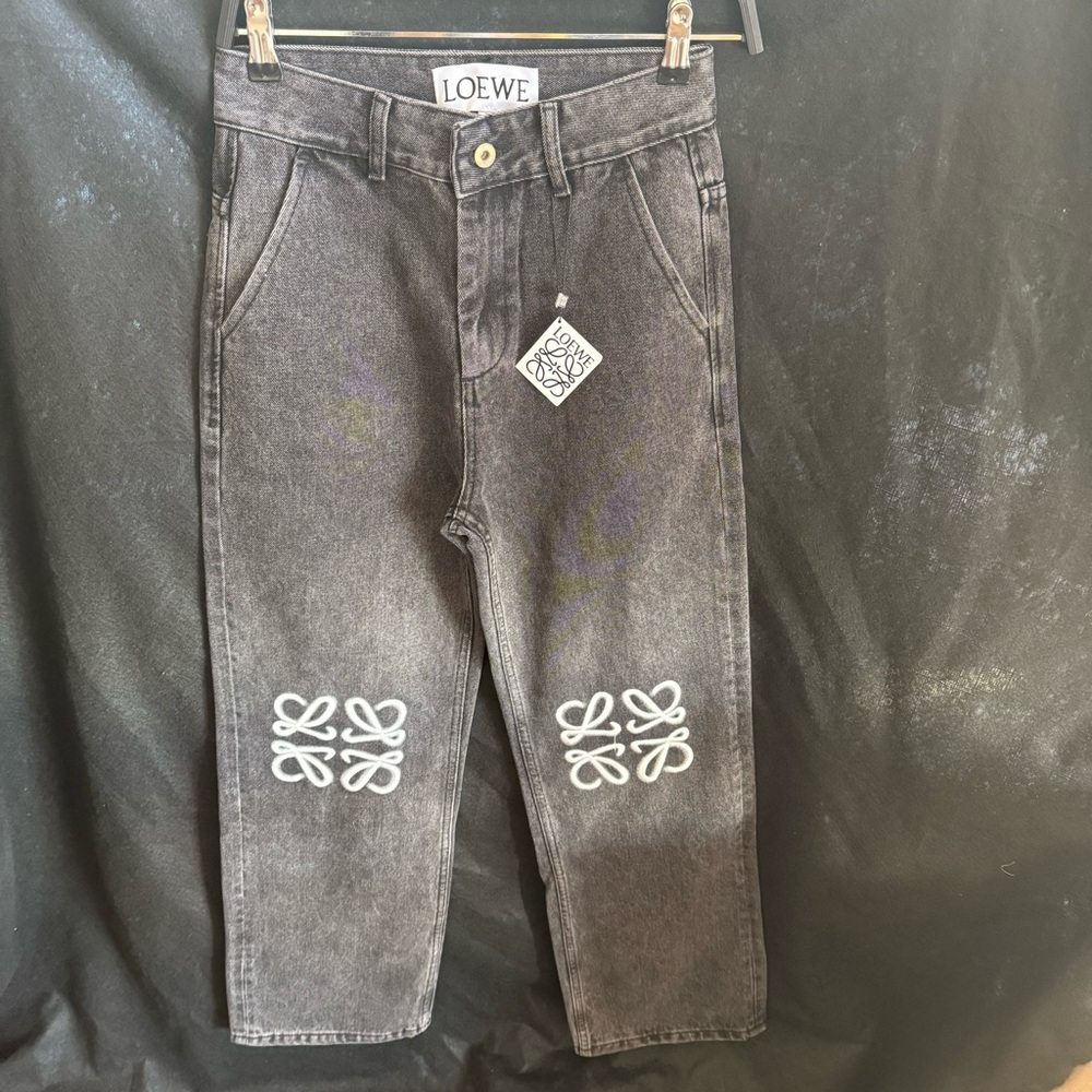 Women Loewe Anagram Baggy Jeans Wide Leg in Denim Black
